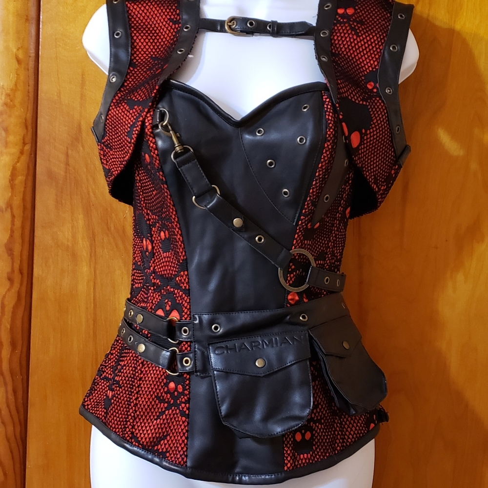 Black & Red Corset w. Skulls